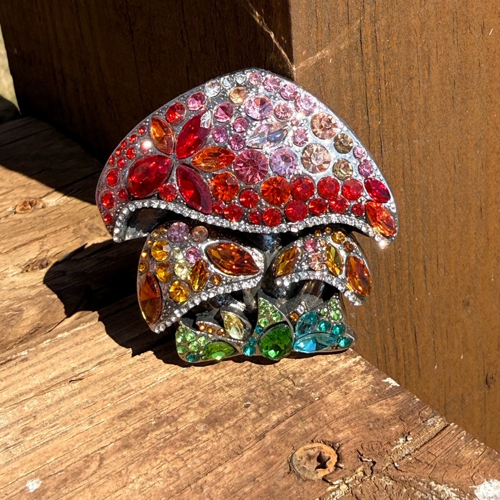 NEW! Mushroom Colorful Crystal Rhinestone Large Brooch - Picture 8 of 8
